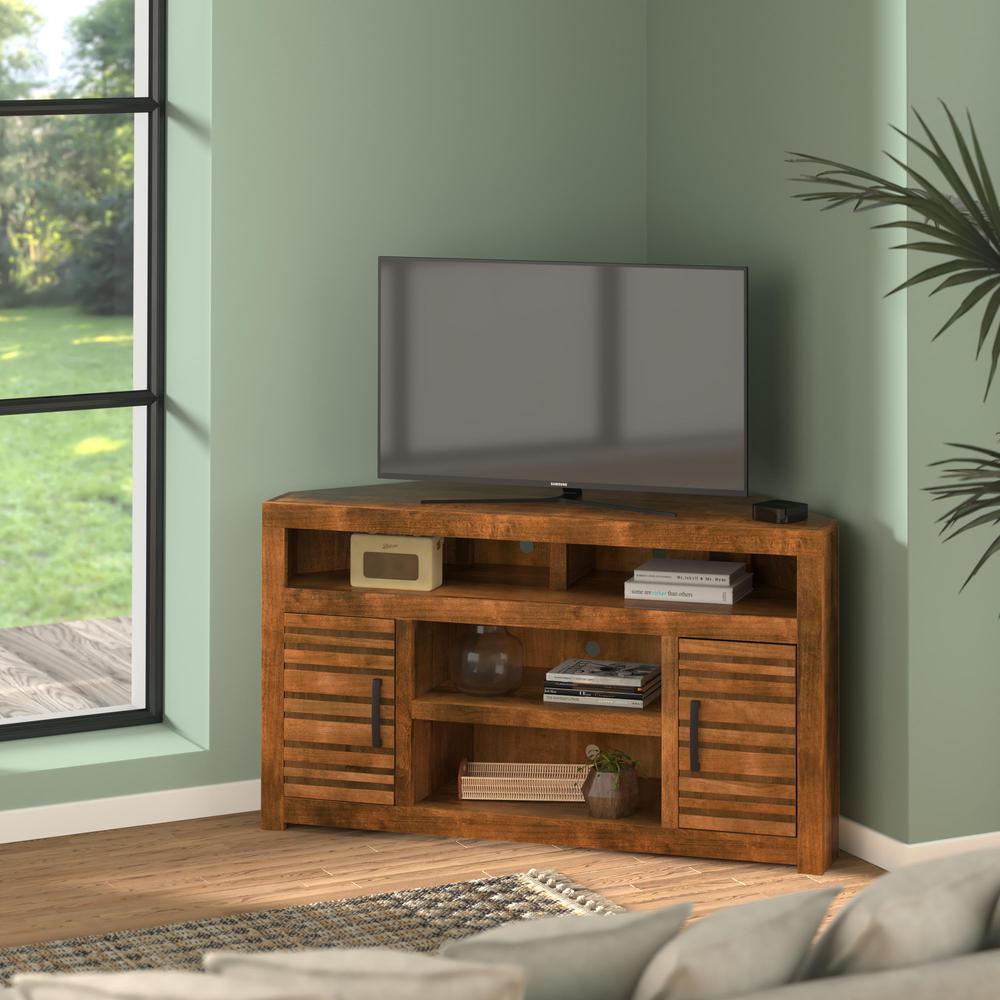 Golden Oak Finish Solid Wood TV Stand, Fits TVs up to 65 in.. Picture 2