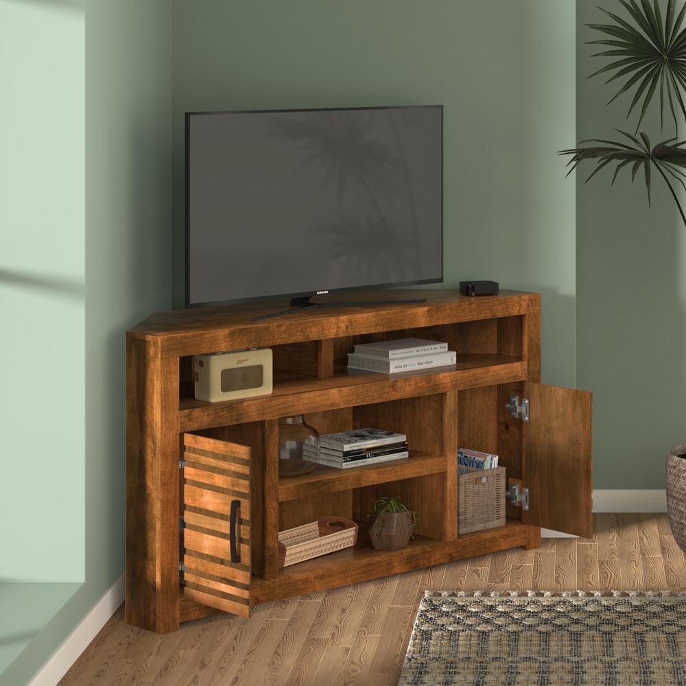 Golden Oak Finish Solid Wood TV Stand, Fits TVs up to 65 in.. Picture 3