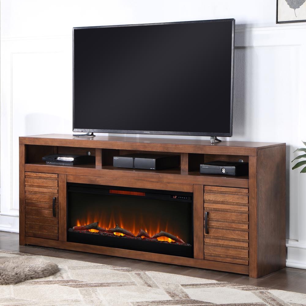 78 inch Electric Fireplace TV Stand for TVs up to 95 inches, Whiskey Finish. Picture 1