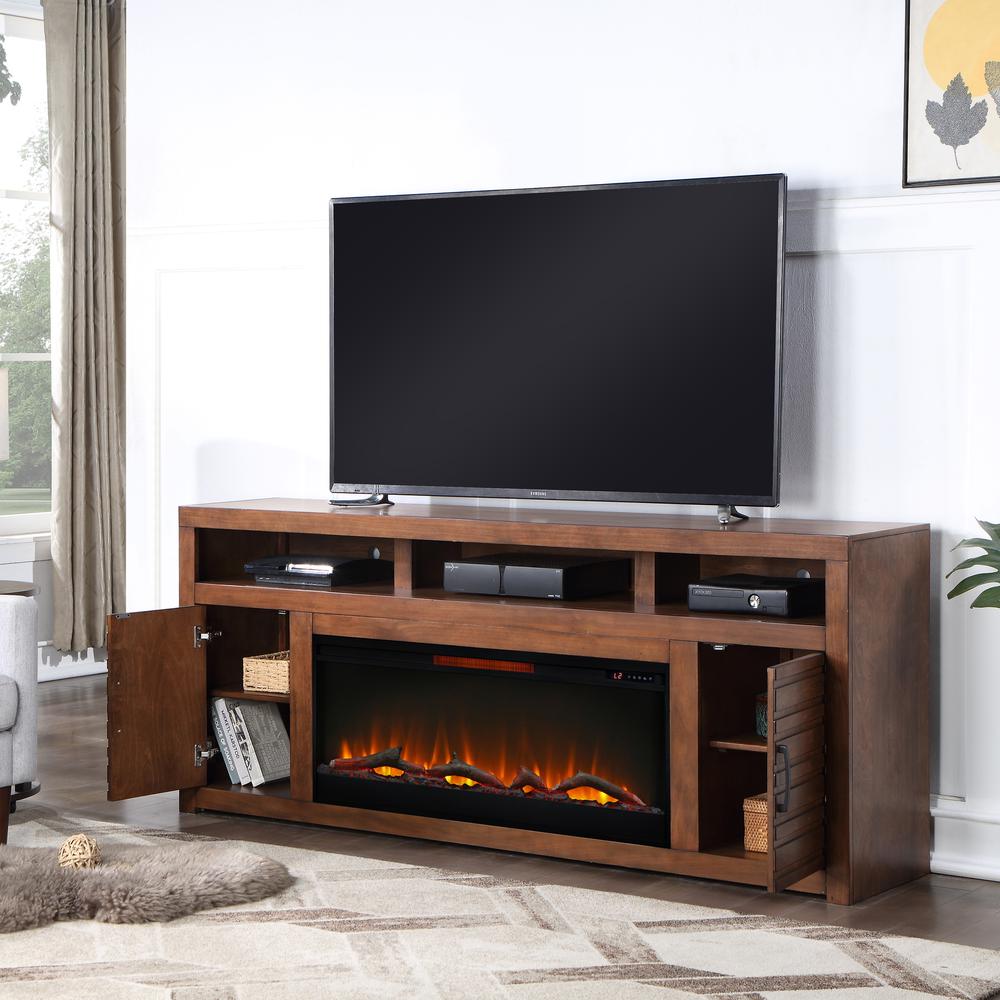 78 inch Electric Fireplace TV Stand for TVs up to 95 inches, Whiskey Finish. Picture 2