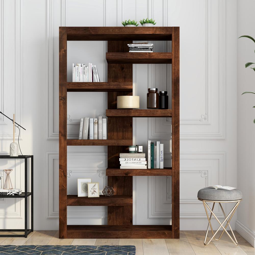 Whiskey Brown Finish Solid Wood Bookshelf. Picture 2