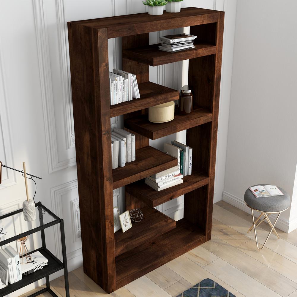 Whiskey Brown Finish Solid Wood Bookshelf. Picture 5