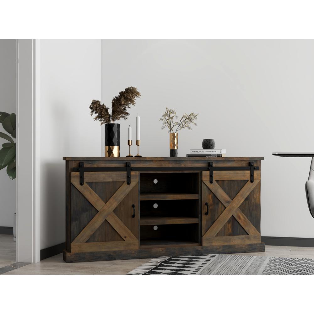 66 inch Corner TV Stand for TVs up to 80 inches, Barnwood Finish. Picture 3