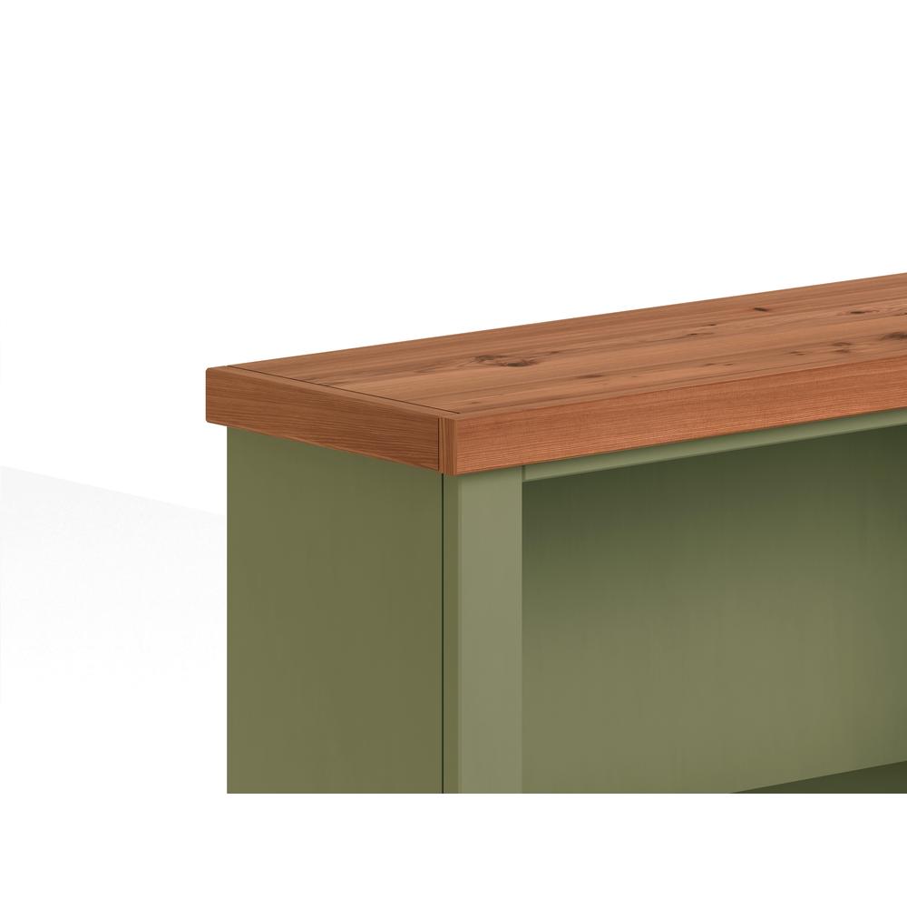5-Shelf Sage Green and Fruitwood Finish Solid Wood Bookshelf. Picture 3