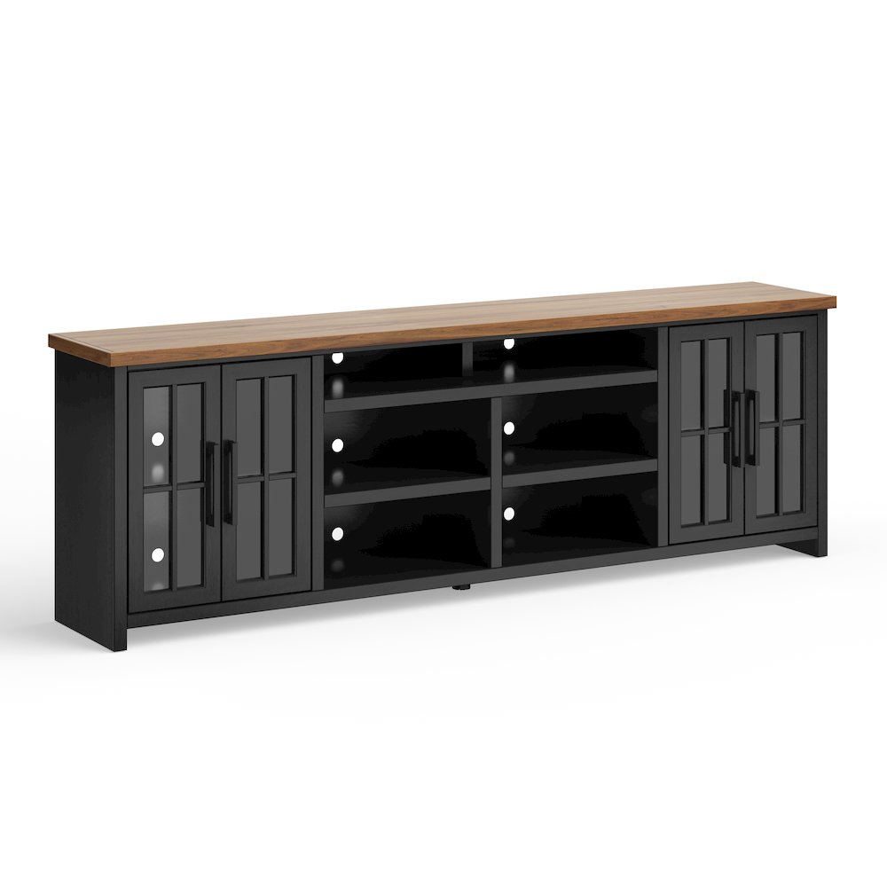 Essex 96 in TV Stand Console for TVs up to 100 in, Black and Whiskey Finish. Picture 1