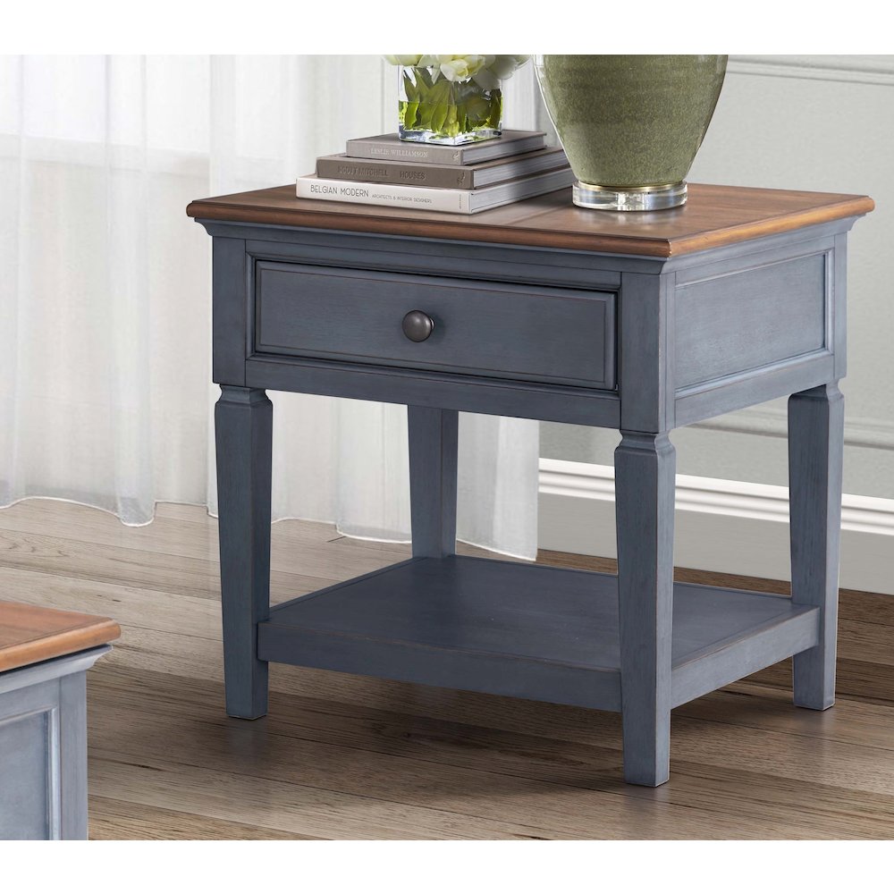 Americana 24 inch End Table, No Assembly Required, Corduroy Blue Finish. Picture 2