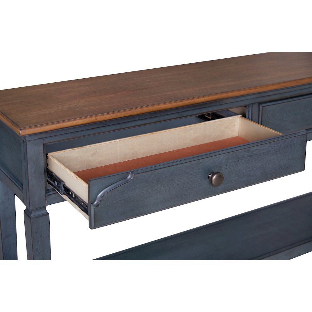 Americana 60 inch Sofa Table, No Assembly Required, Corduroy Blue Finish. Picture 5