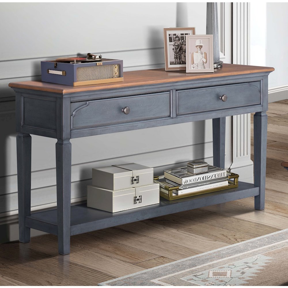 Americana 60 inch Sofa Table, No Assembly Required, Corduroy Blue Finish. Picture 2