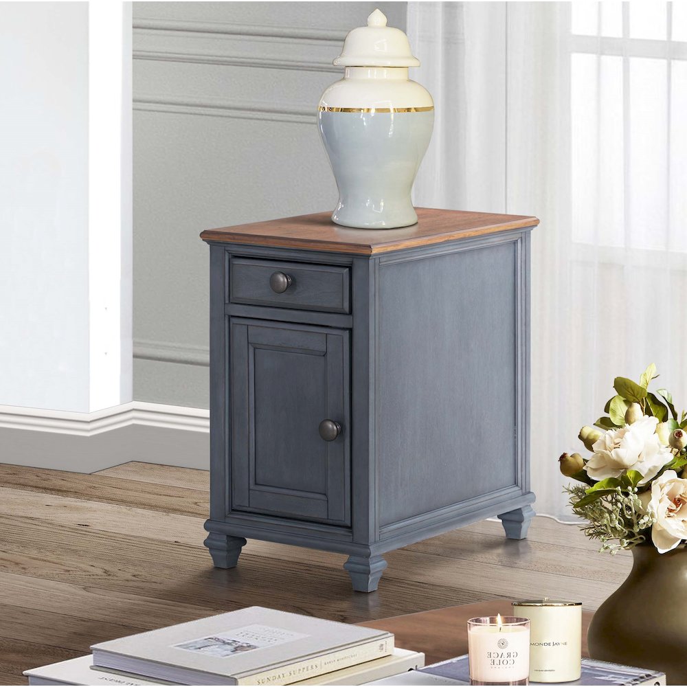 Americana 14 inch Chairside Table, No Assembly Required, Corduroy Blue Finish. Picture 2
