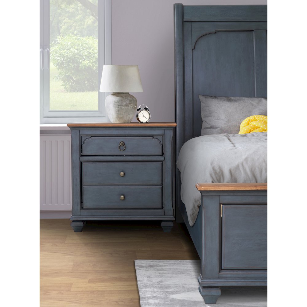 Americana Nightstand, No Assembly Required, Corduroy Blue Finish. Picture 4