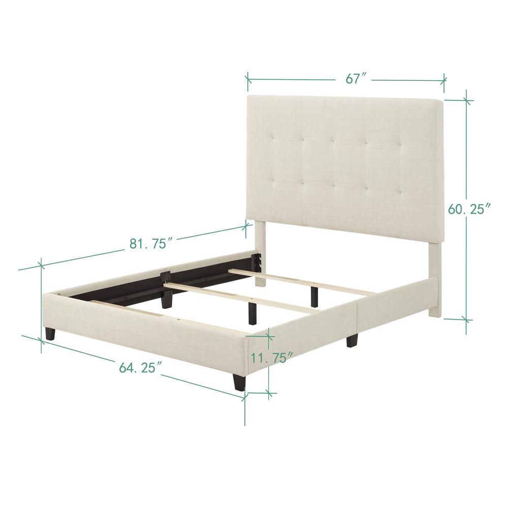 Queen Size Tall Tan Tufted Headboard Upholstered Platform Bed. Picture 3