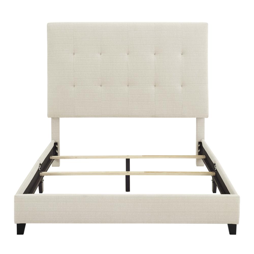 Queen Size Tall Tan Tufted Headboard Upholstered Platform Bed. Picture 1