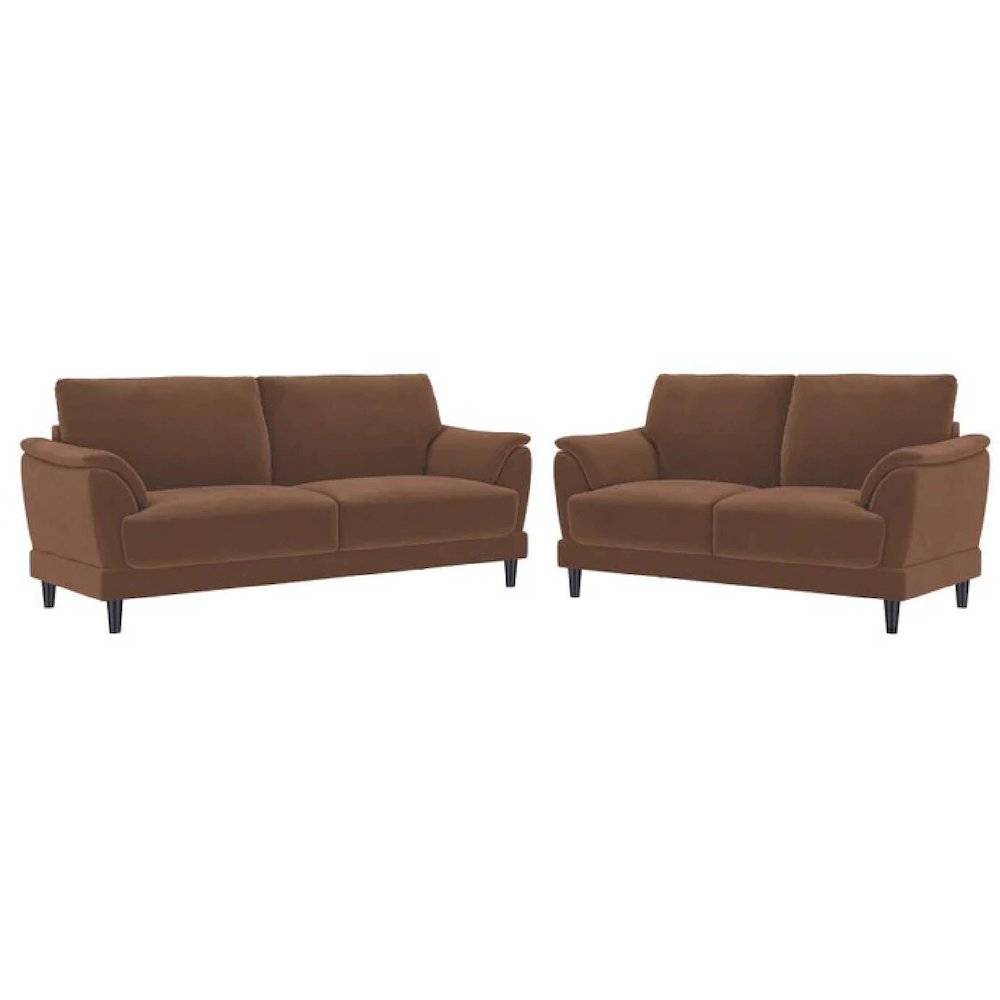 Selma 2-piece Velvet Upholstered Crescent Arm Sofa Set Rust. Picture 1