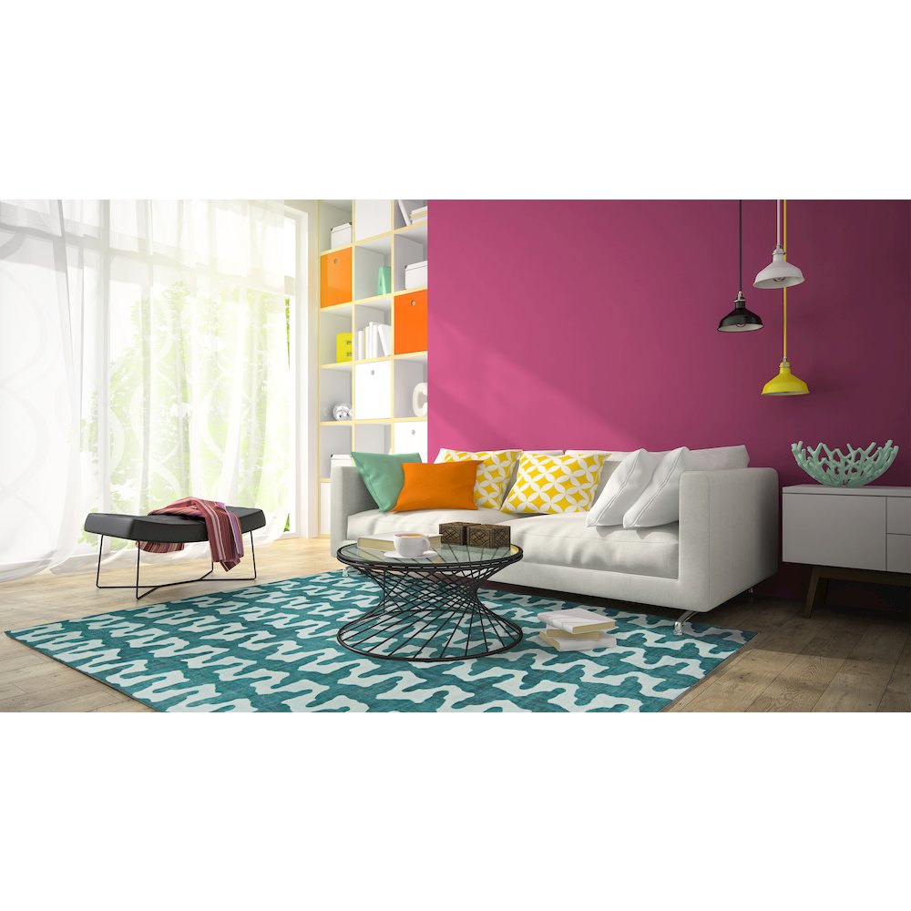 Outdoor Washable Doral Aqua & Green 7' X 9', Rug. Picture 1