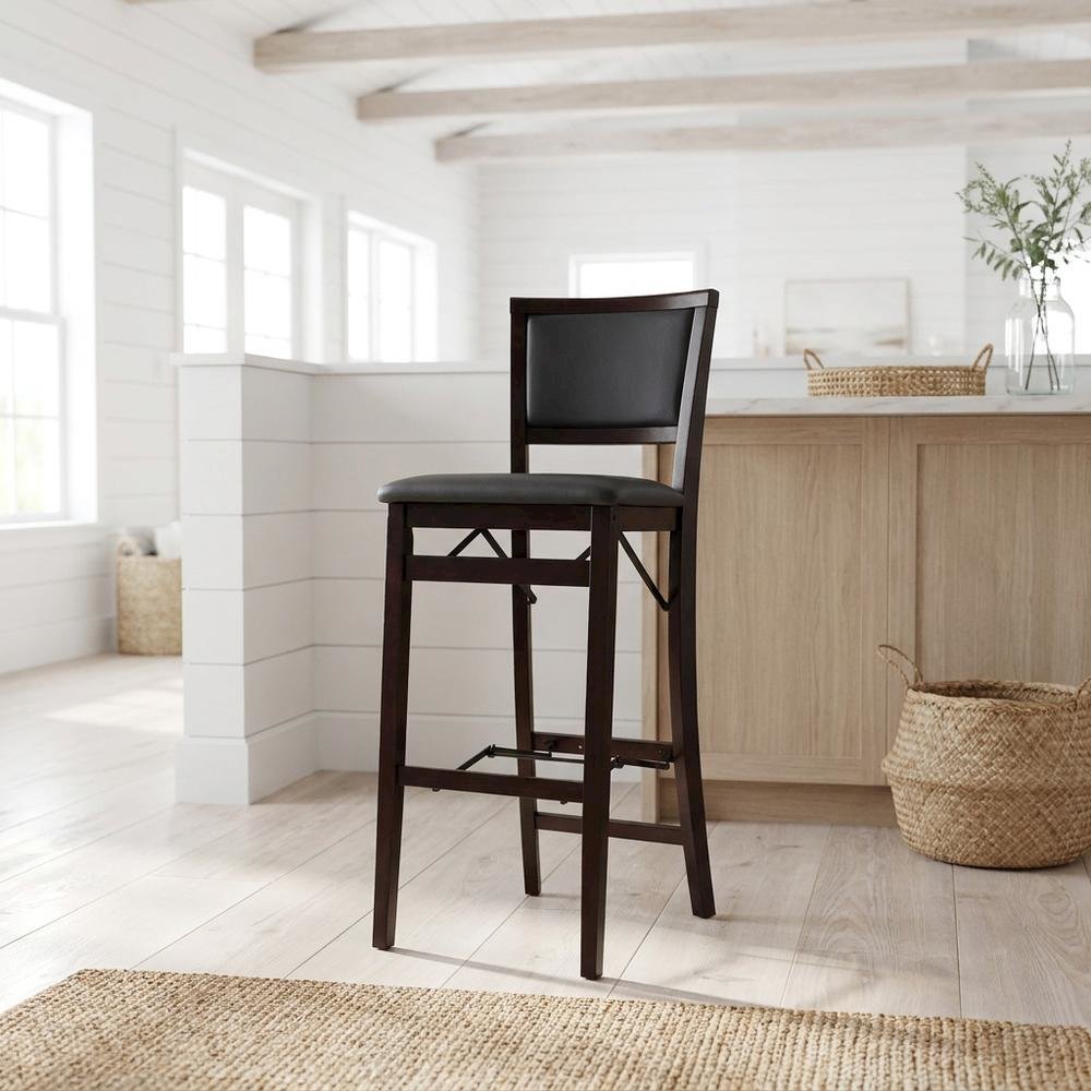 Merlot Bar Stool with Foldable Backrest and Cushioned Seat for Kitchen. Picture 2