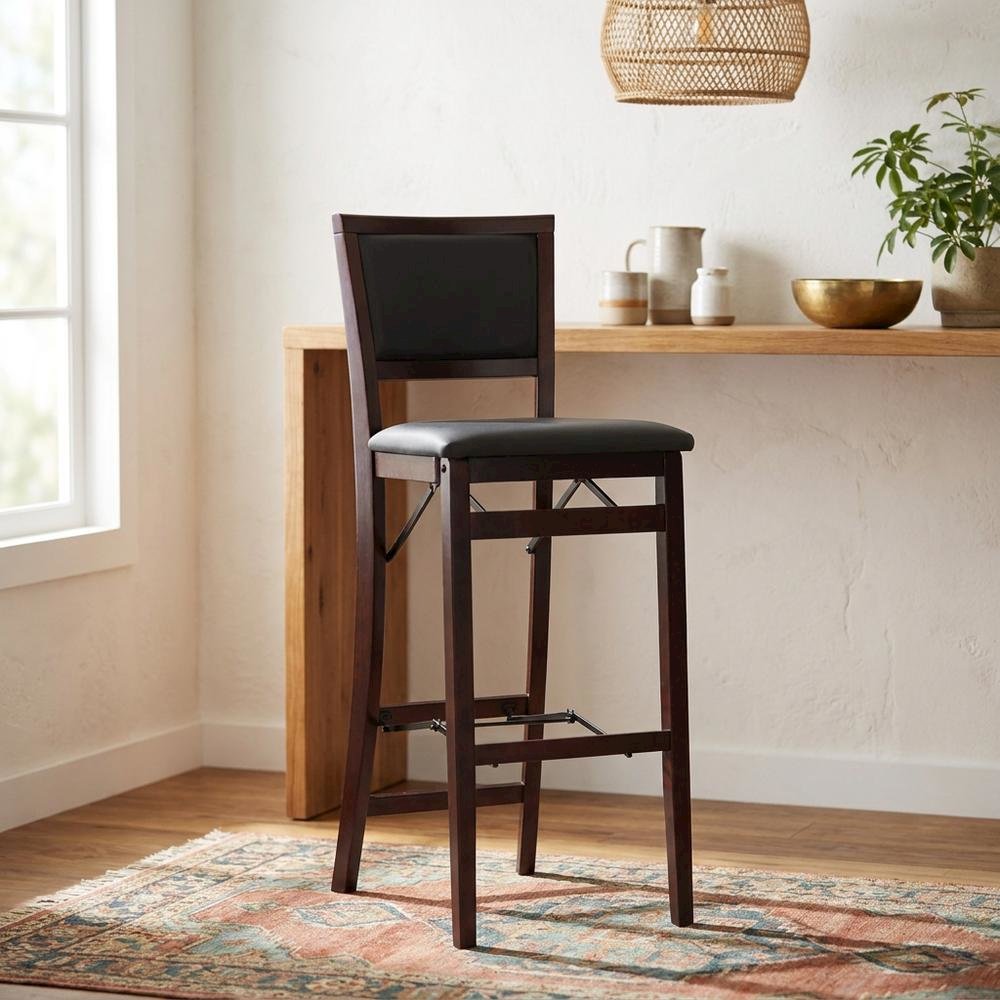 Merlot Bar Stool with Foldable Backrest and Cushioned Seat for Kitchen. Picture 3