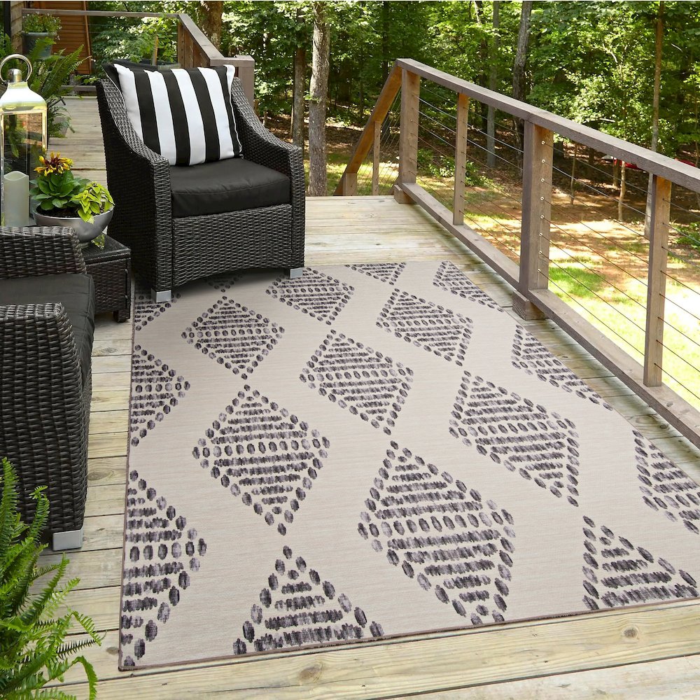 Outdoor Washable Navarre Ivory & Brown 5' X7', Rug. Picture 3