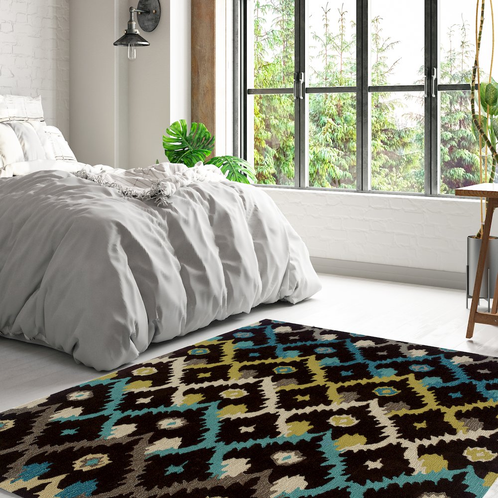 Trio Ikat Brown & Teal 8x10, Rug. Picture 1