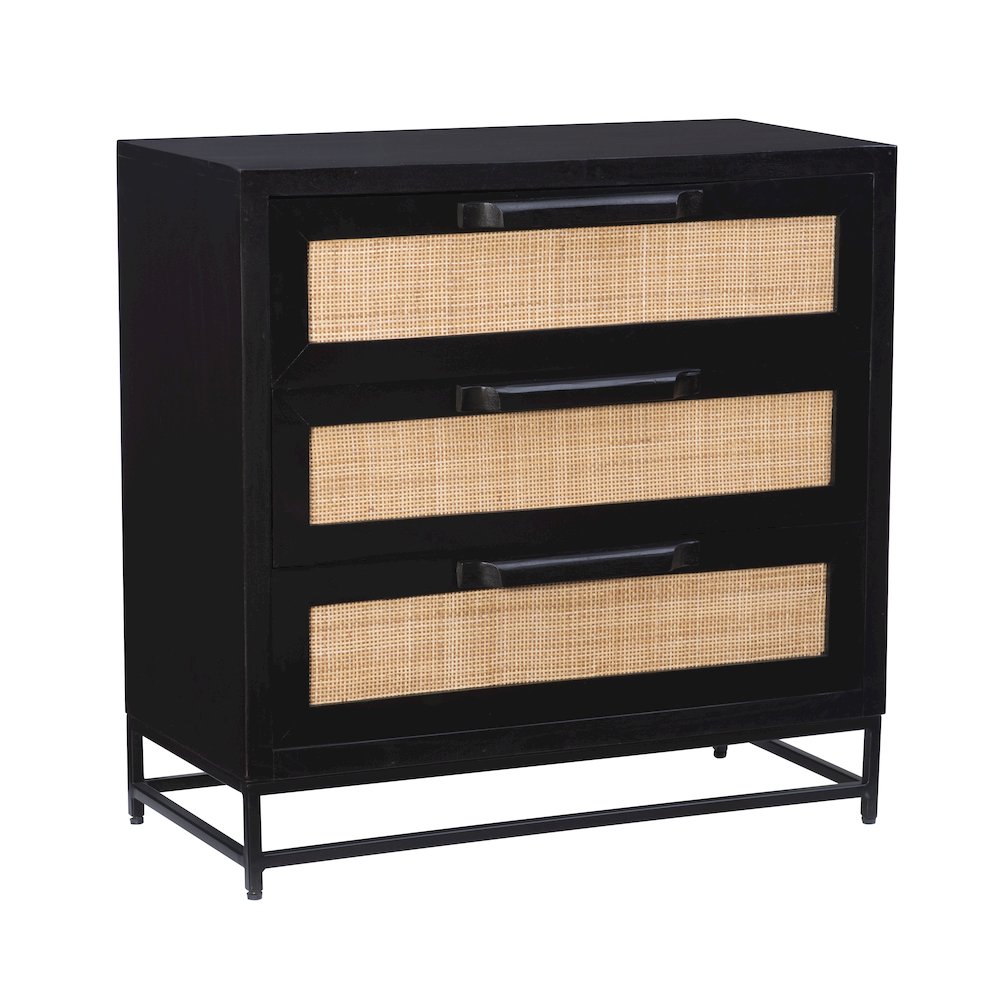 Janie Rattan Cabinet Three Drawers Black. Picture 1
