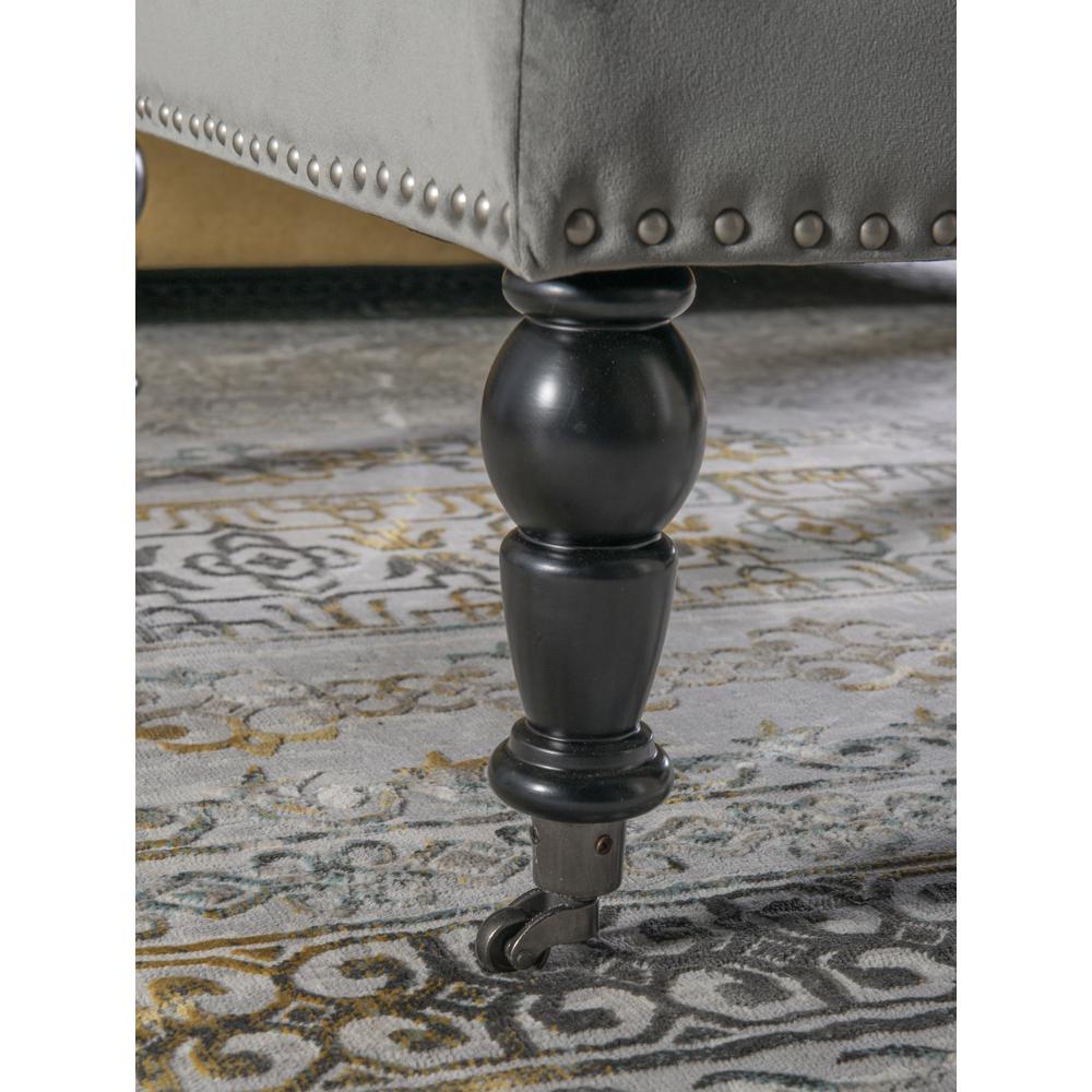 Isabelle Gray Velvet Square Tufted Ottoman. Picture 6