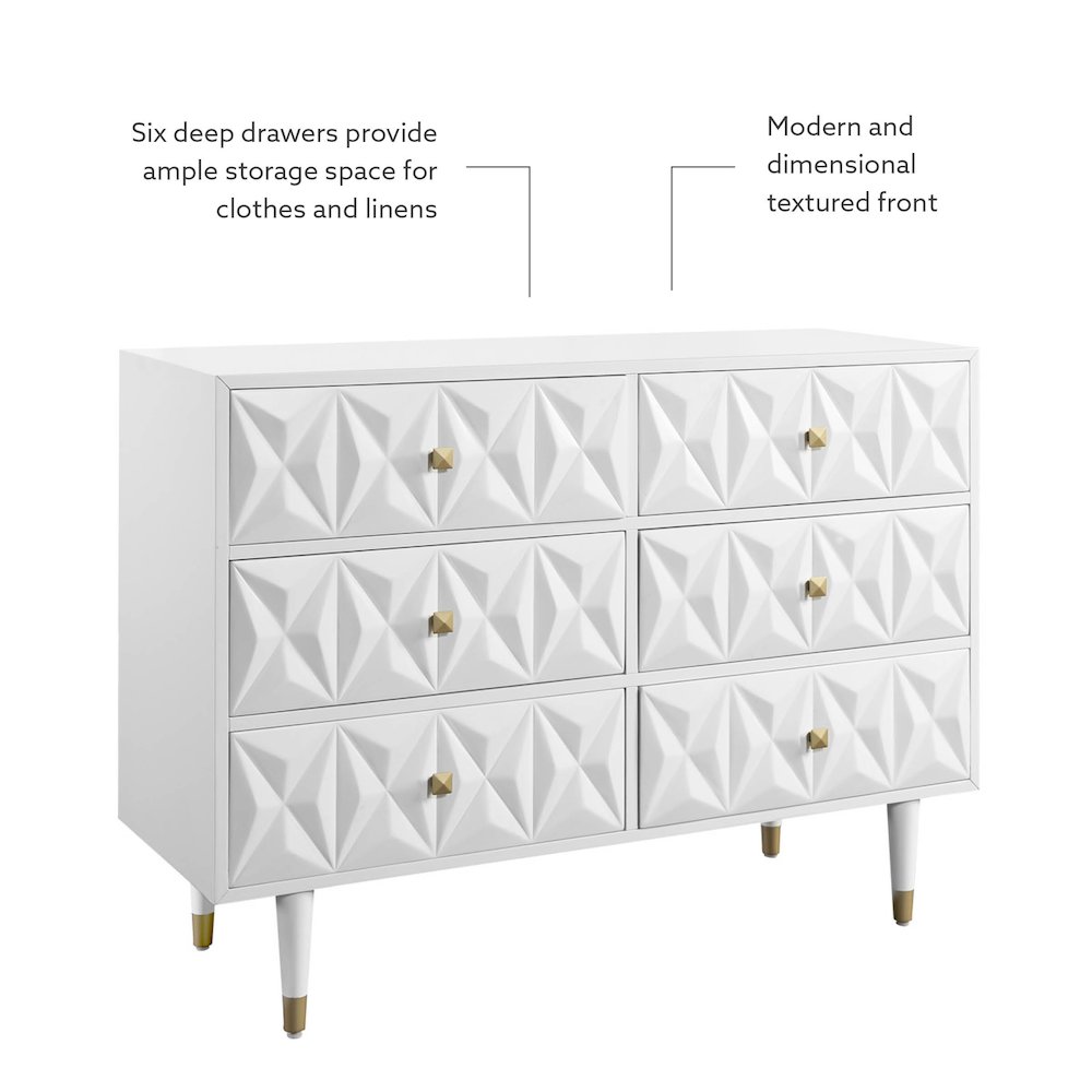 Six Drawer Geo Texture Dresser White. Picture 11