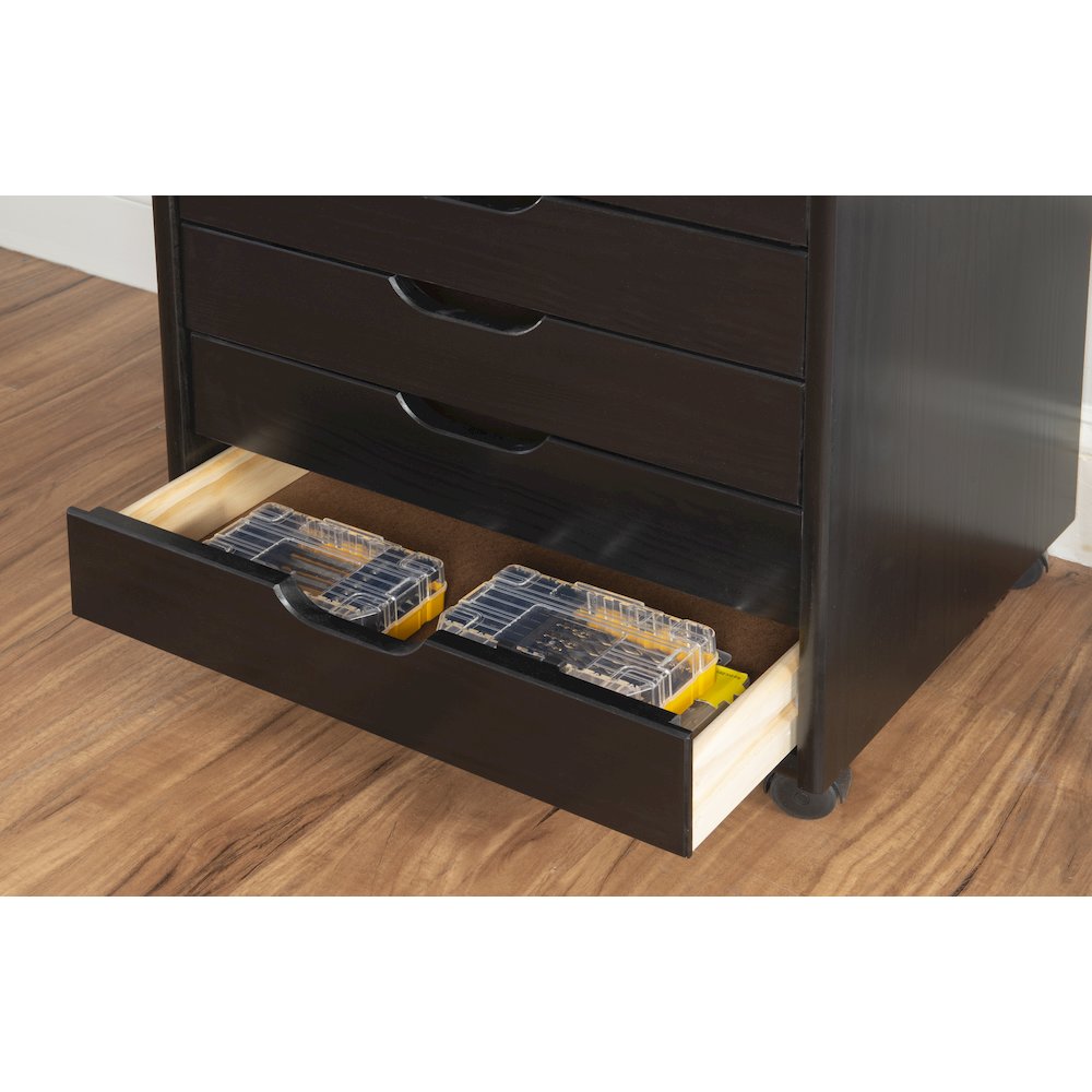 Cary Black Six Drawer Rolling Storage Cart Black. Picture 6