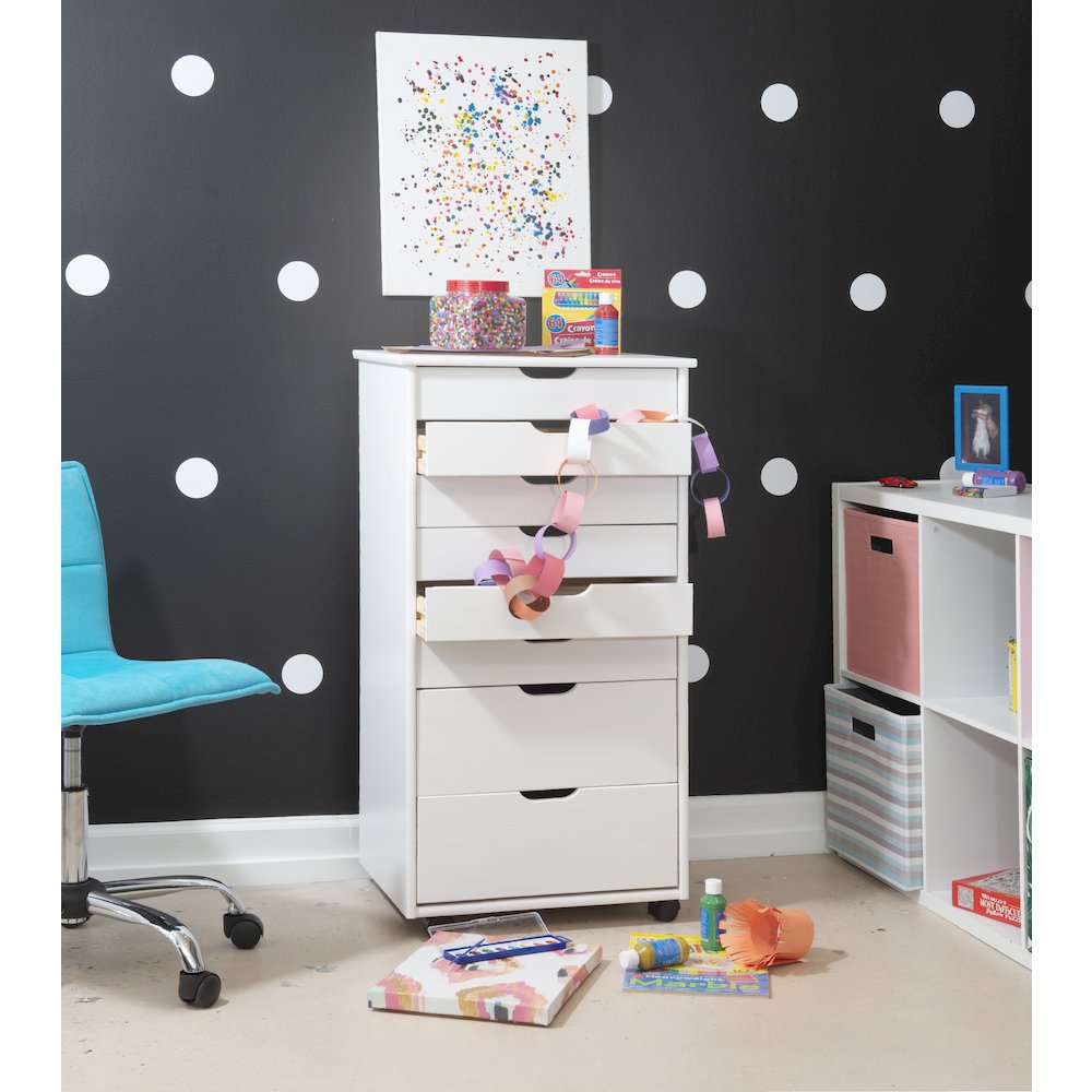 Cary Eight Drawer Rolling Storage Cart, White Wash. Picture 5