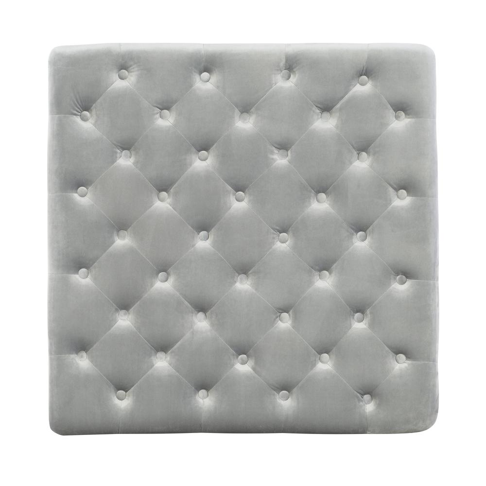 Isabelle Gray Velvet Square Tufted Ottoman. Picture 3