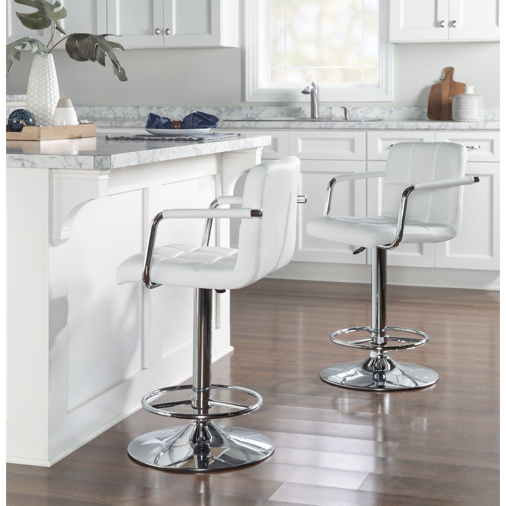 White and Chrome Quilted Barstool. Picture 5