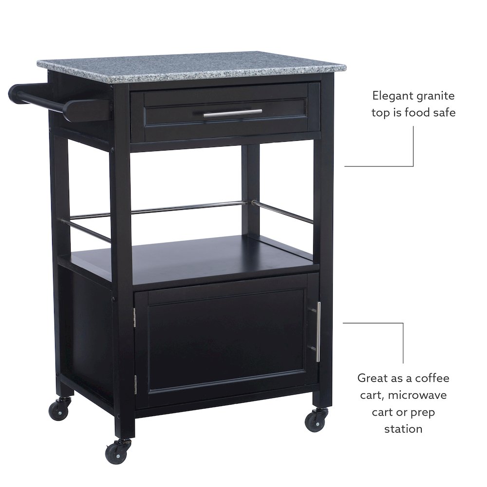 Mitchell Black Kitchen Cart With Granite Top. Picture 12