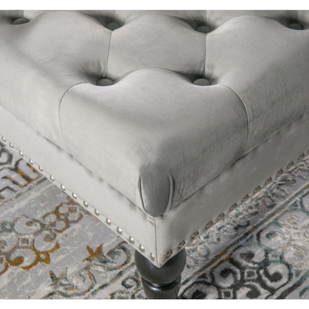 Isabelle Gray Velvet Square Tufted Ottoman. Picture 3