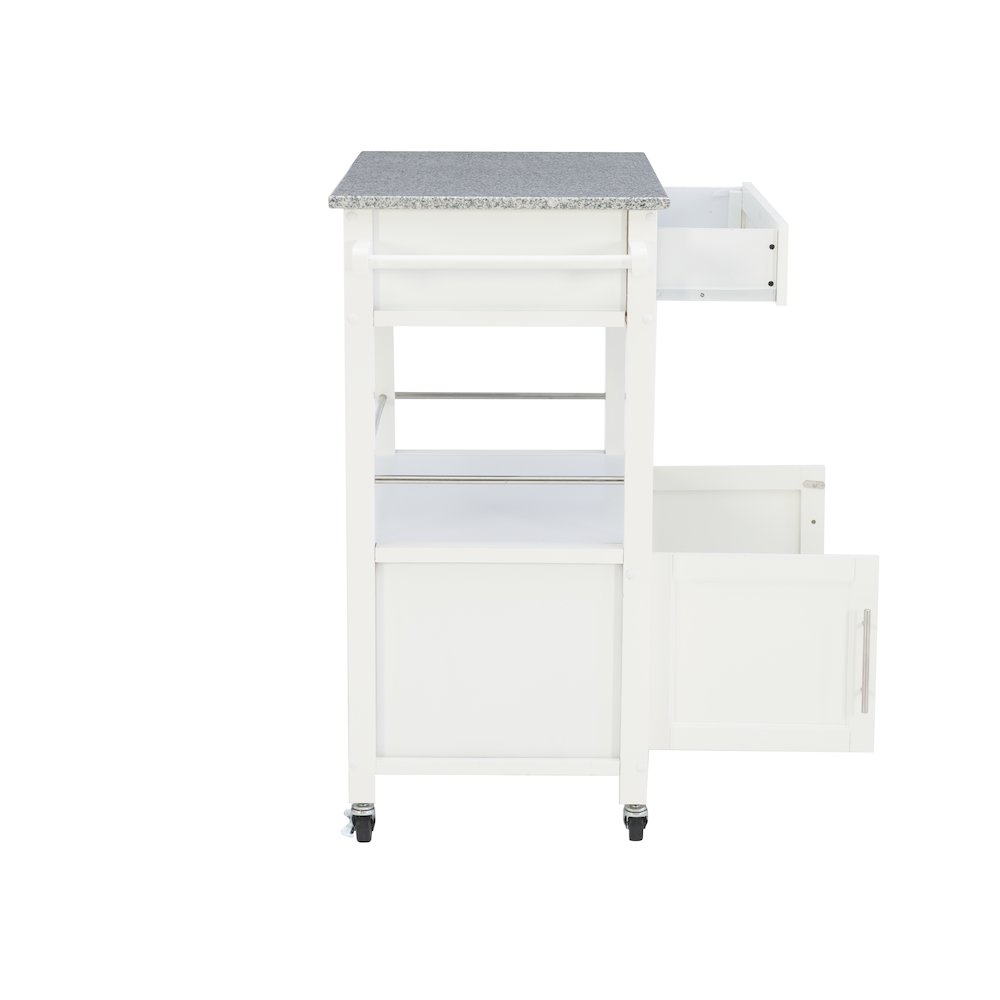 Cameron White Kitchen Cart With Granite Top. Picture 8