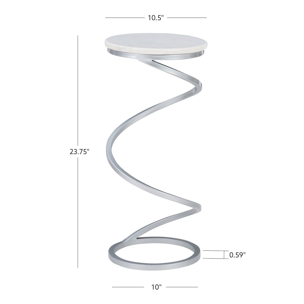 Rian Spiral Drink Table Silver White Marble. Picture 12
