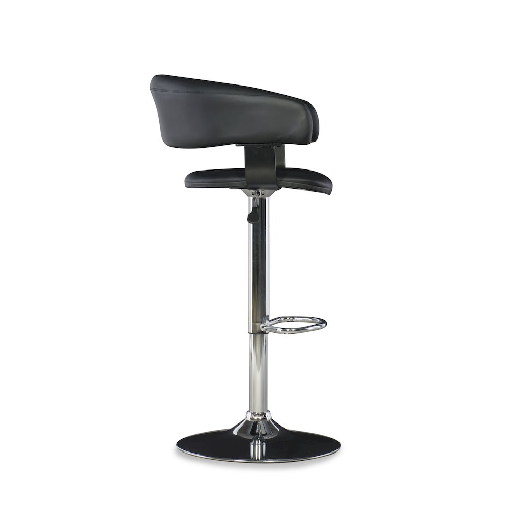 Black Faux Leather Barrel & Chrome Adjustable Height Bar Stool. Picture 6