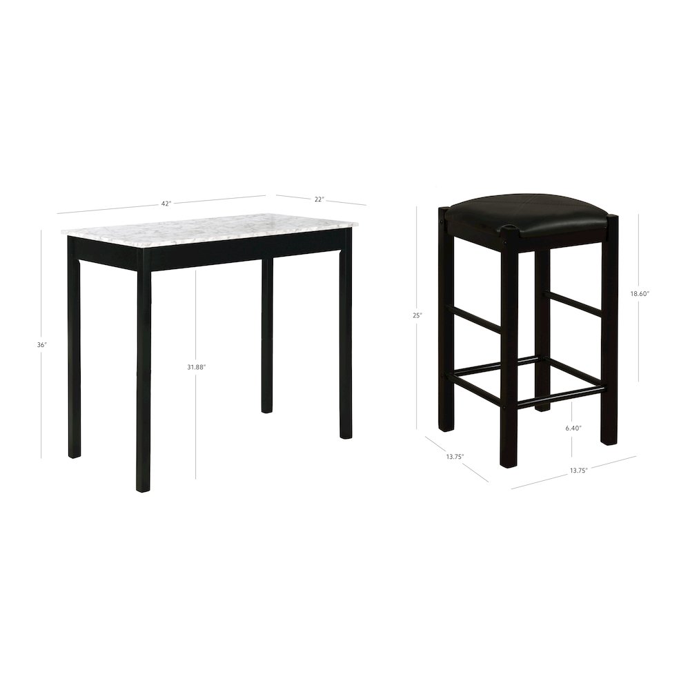Lancer 3 Piece Tavern Set, Faux Black Marble. Picture 13