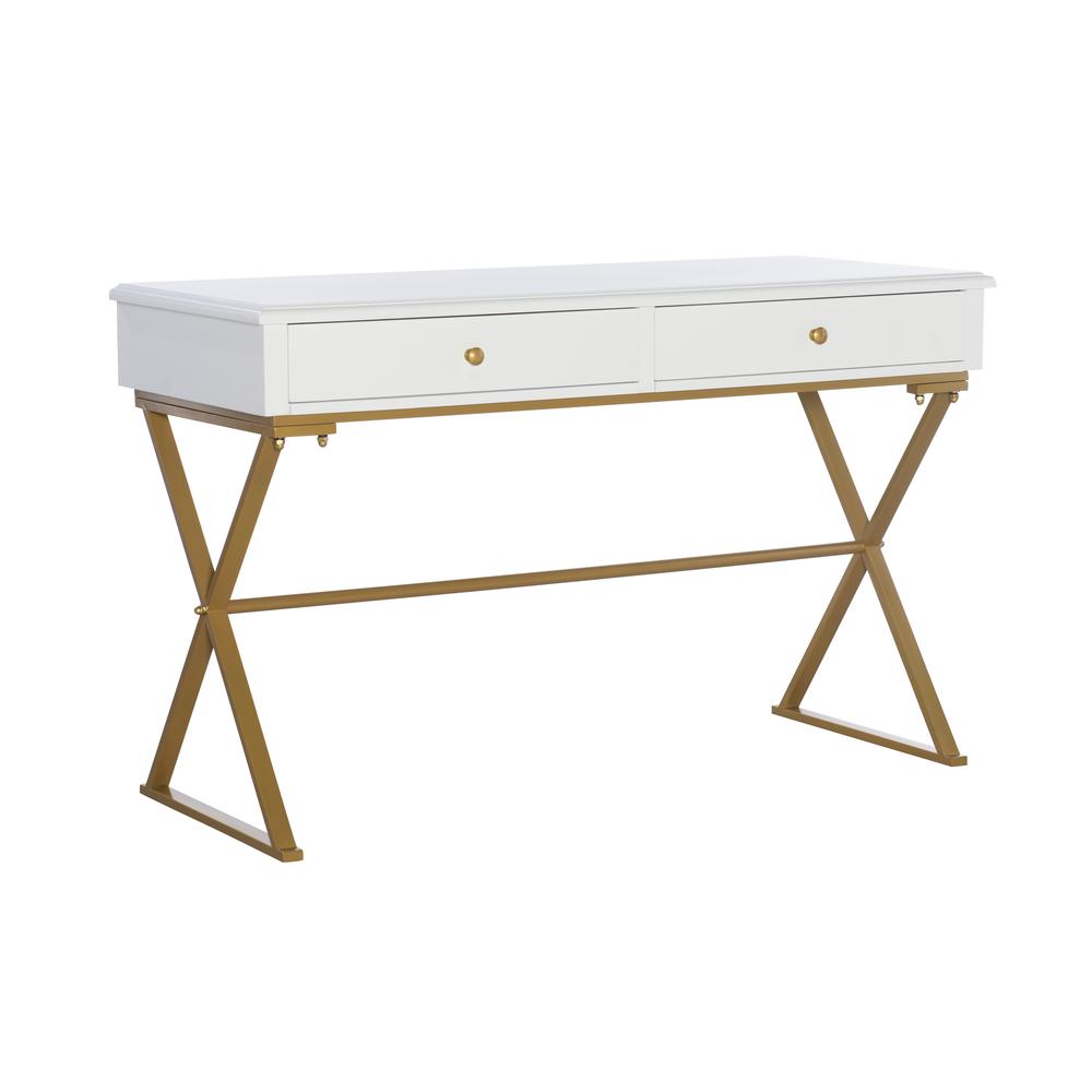 Two-Drawer Campaign Desk, White. Picture 1