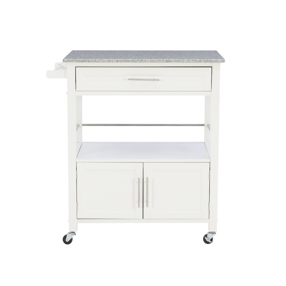 Cameron White Kitchen Cart With Granite Top. Picture 2