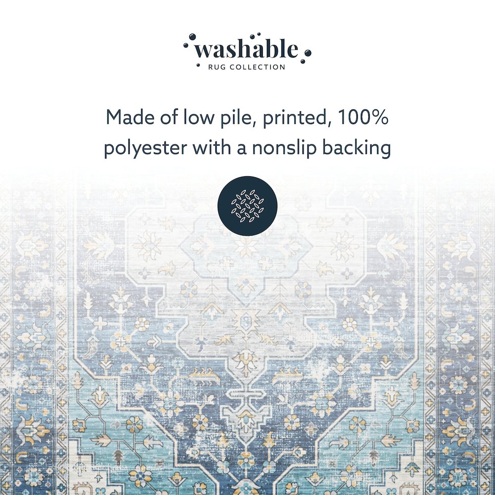 Washable Sariah Teal/Ivory 5x7, Rug. Picture 8
