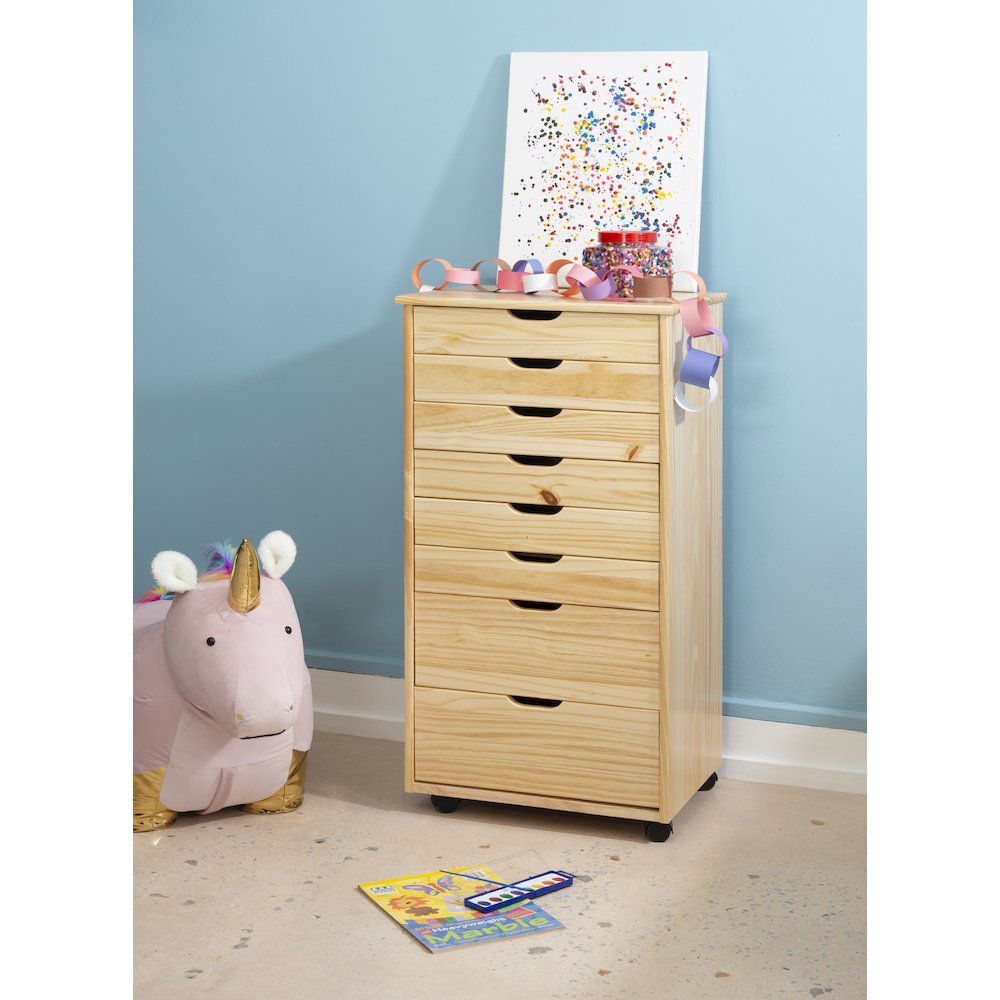 Cary Eight Drawer Rolling Storage Cart, Natural. Picture 3