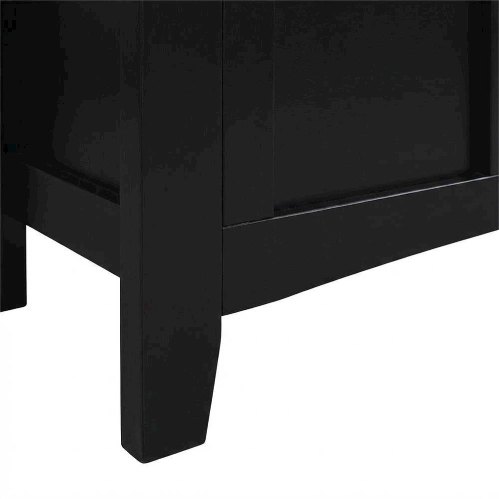 Padded Bench in Black Faux Leather with Wooden Frame and Cushioned Seat. Picture 4