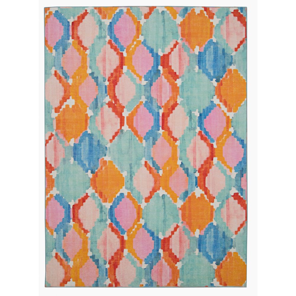 Outdoor Washable Panama Aqua & Orange 7' X 9', Rug. Picture 4