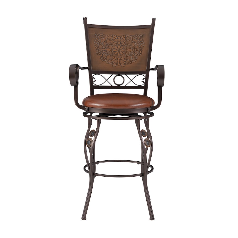 Big & Tall Copper Stamped Back Barstool with Arms. Picture 1