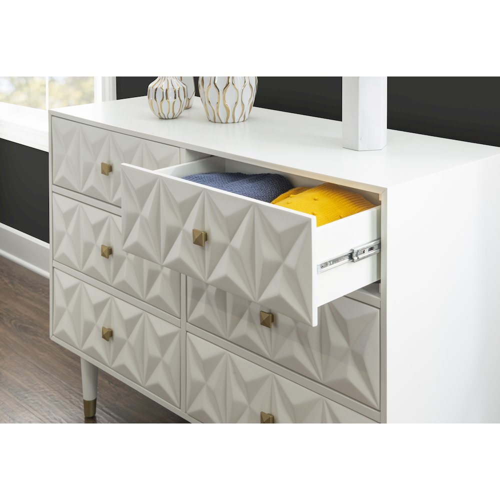 Six Drawer Geo Texture Dresser White. Picture 4