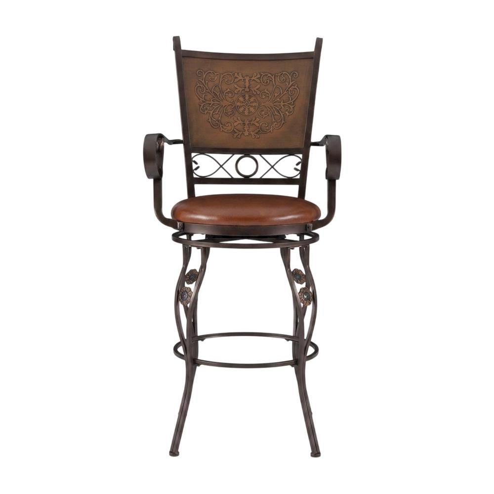 Copper Stamped Back Bar Stool with Arms in Durable Metal Construction. Picture 5
