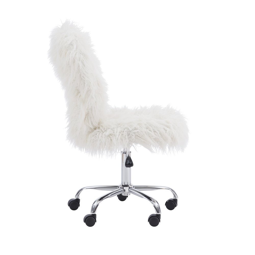 Faux Flokati Armless Office Chair, White. Picture 7