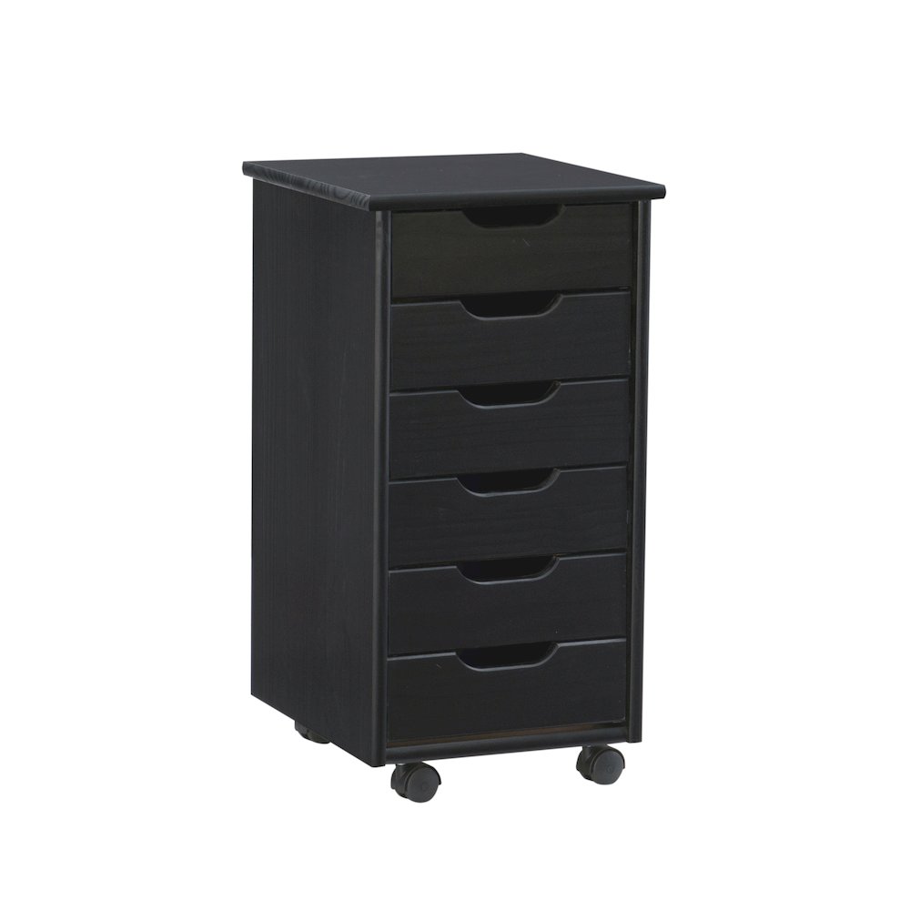 Cary Black Six Drawer Rolling Storage Cart Black. Picture 11