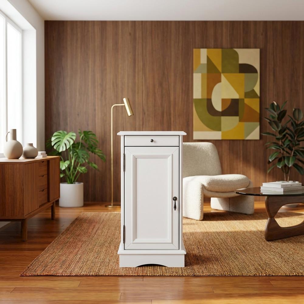 White accent table with sleek design and versatile surface for living space. Picture 3