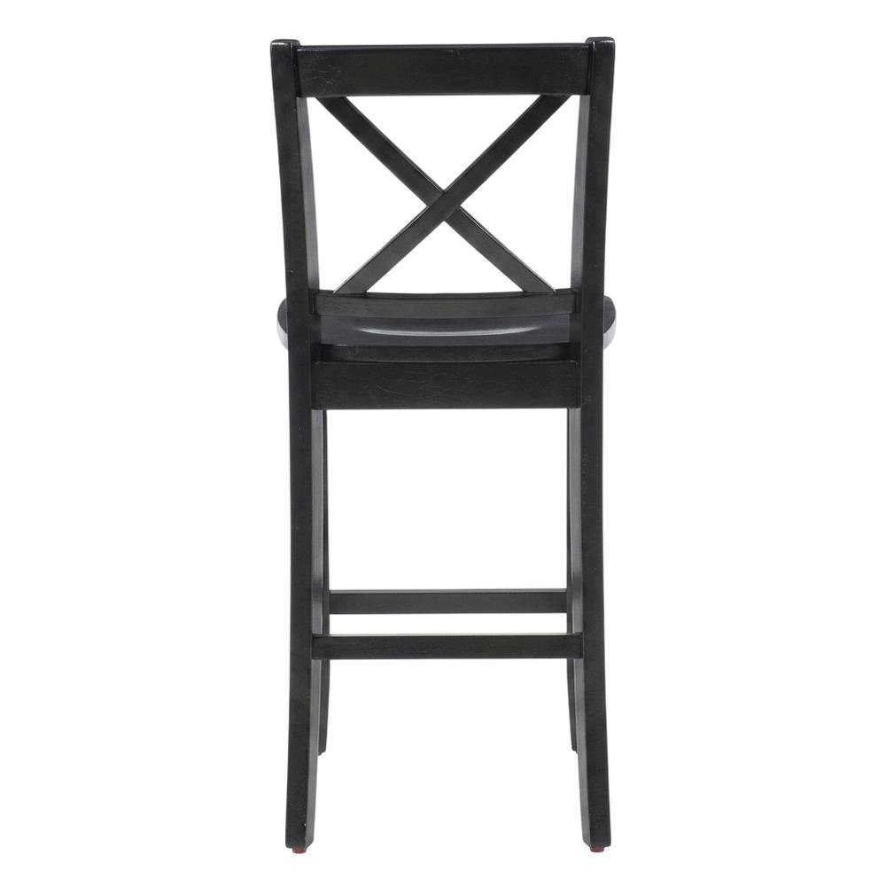 Black 24-Inch X-Back Counter Stool with Vietnamese Mahogany Wood Seat. Picture 3