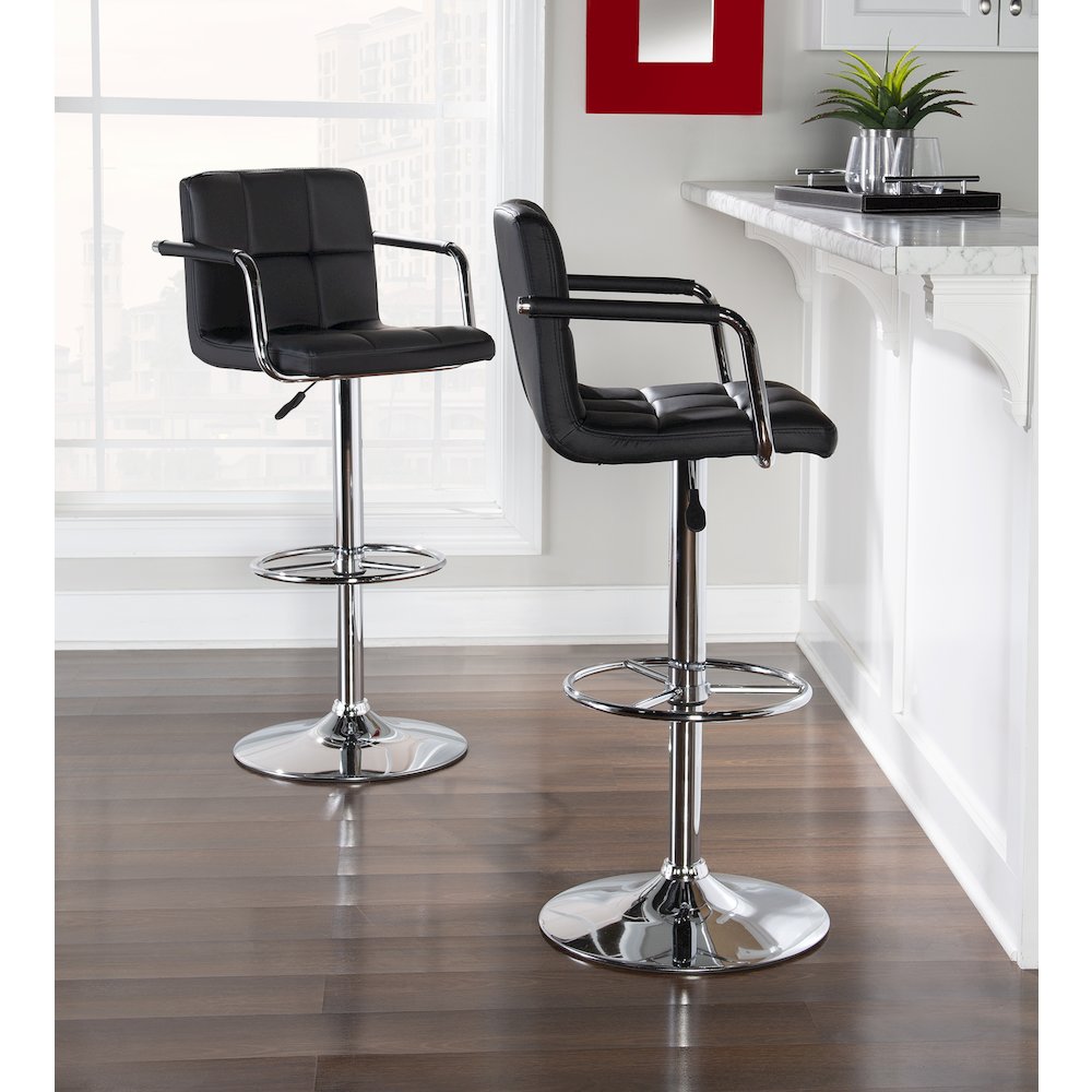 Black and Chrome Quilted Barstool. Picture 3