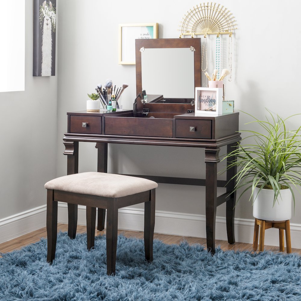 Angela Walnut Vanity Set. Picture 5